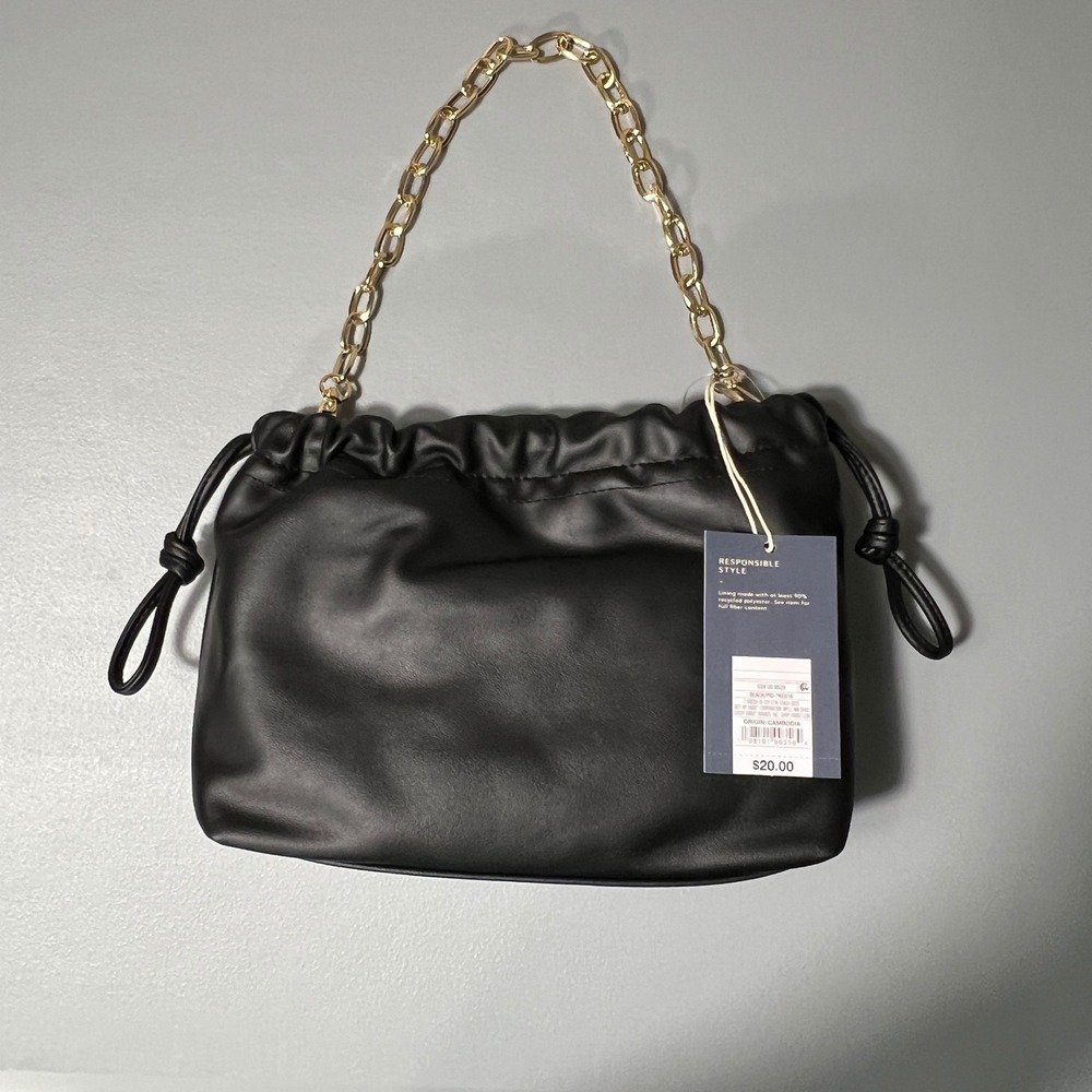 Universal Thread Soft Pouch Shoulder Bag Black Gold Chain Strap Vegan Leather